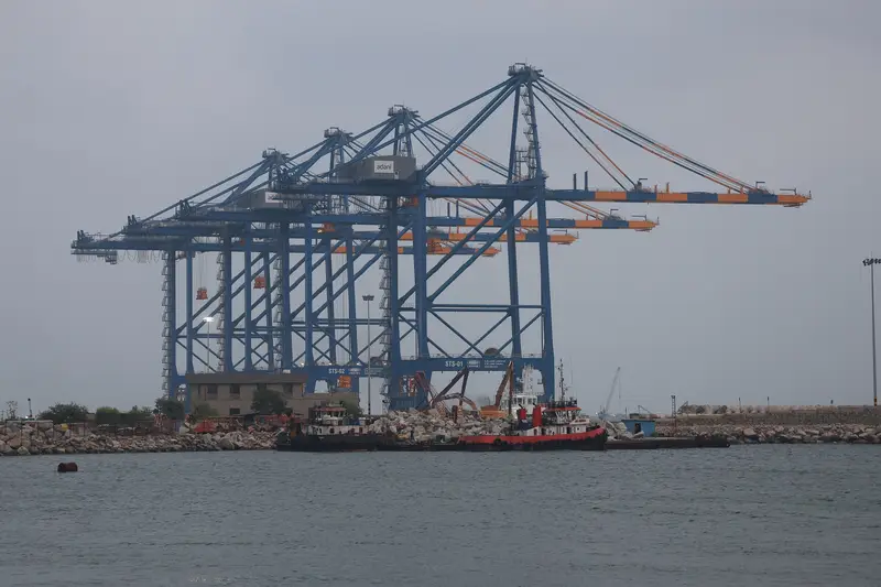 Ship-to-shore cranes on the new berth at Vizhinjam